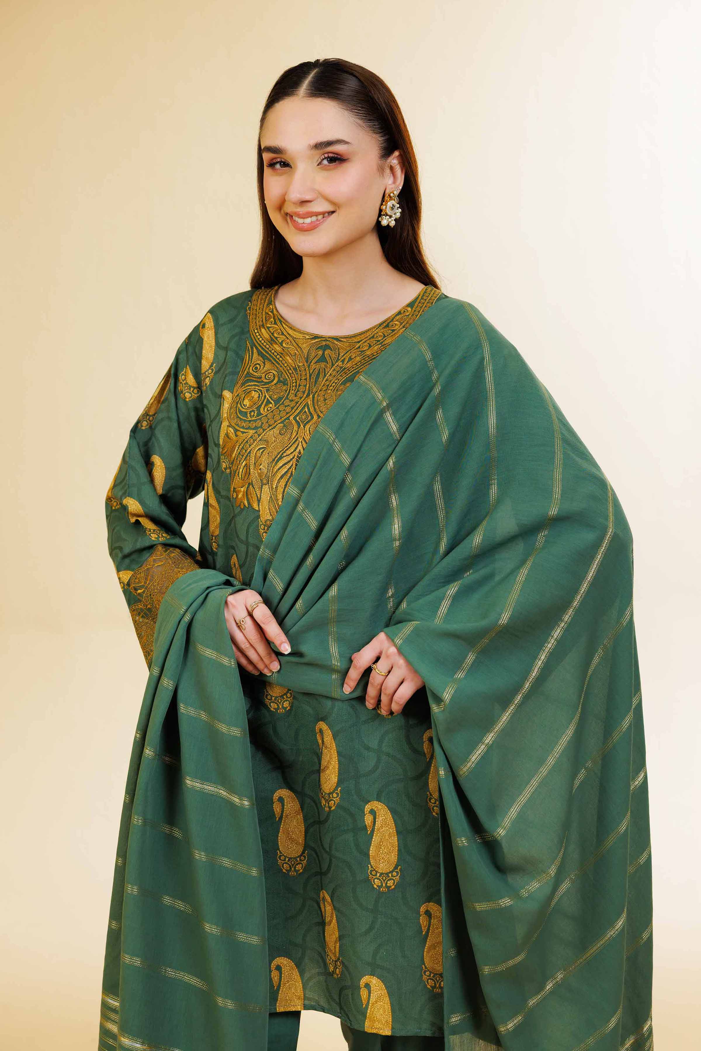 3 Piece - Digital Printed Jacquard Embroidered Suit - 42501302 - Image 2