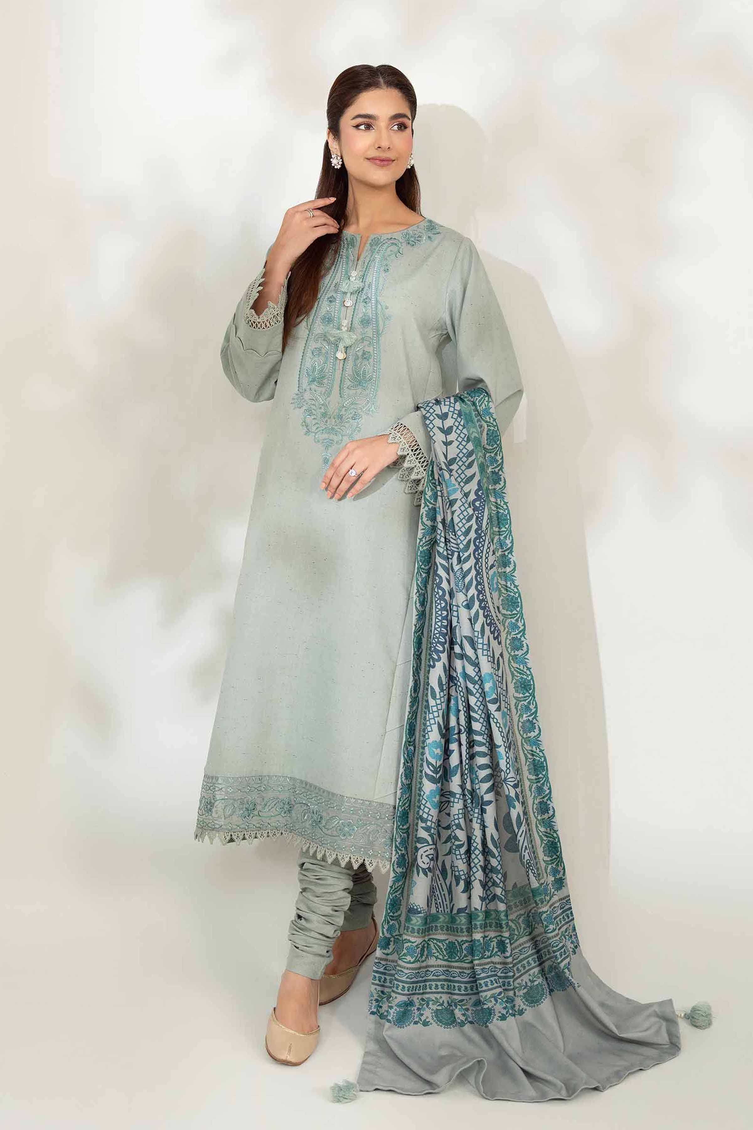 3 Piece - Digital Printed Embroidered Suit - 42502597