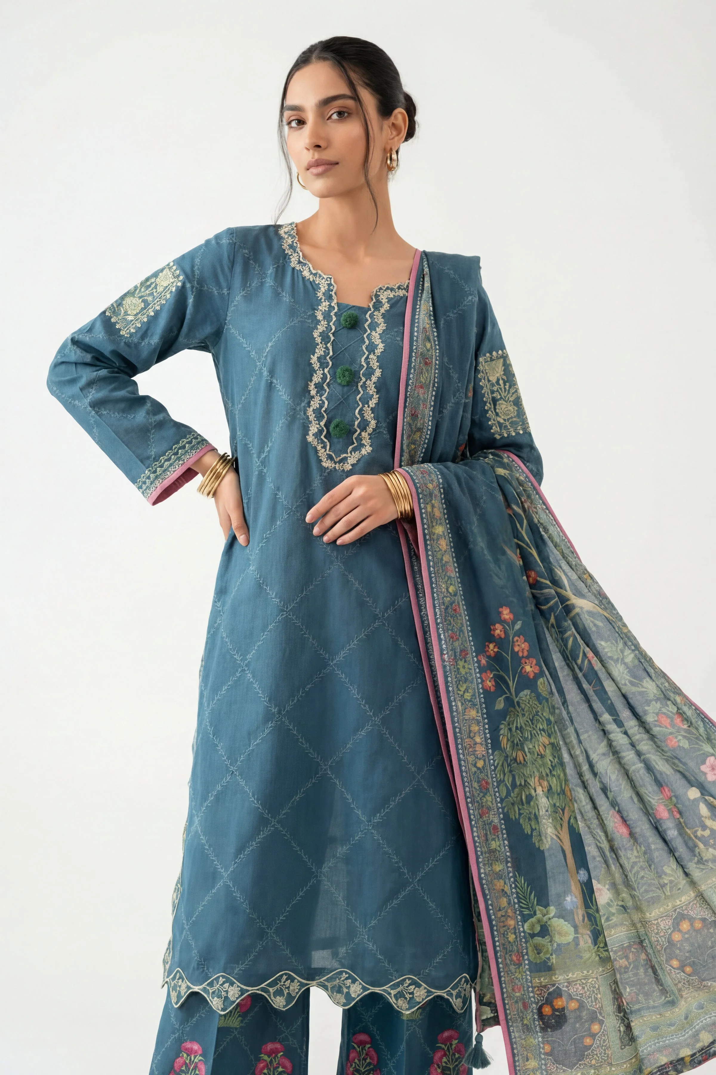 3 Piece - Digital Printed Embroidered Suit - 42601358 - Image 5