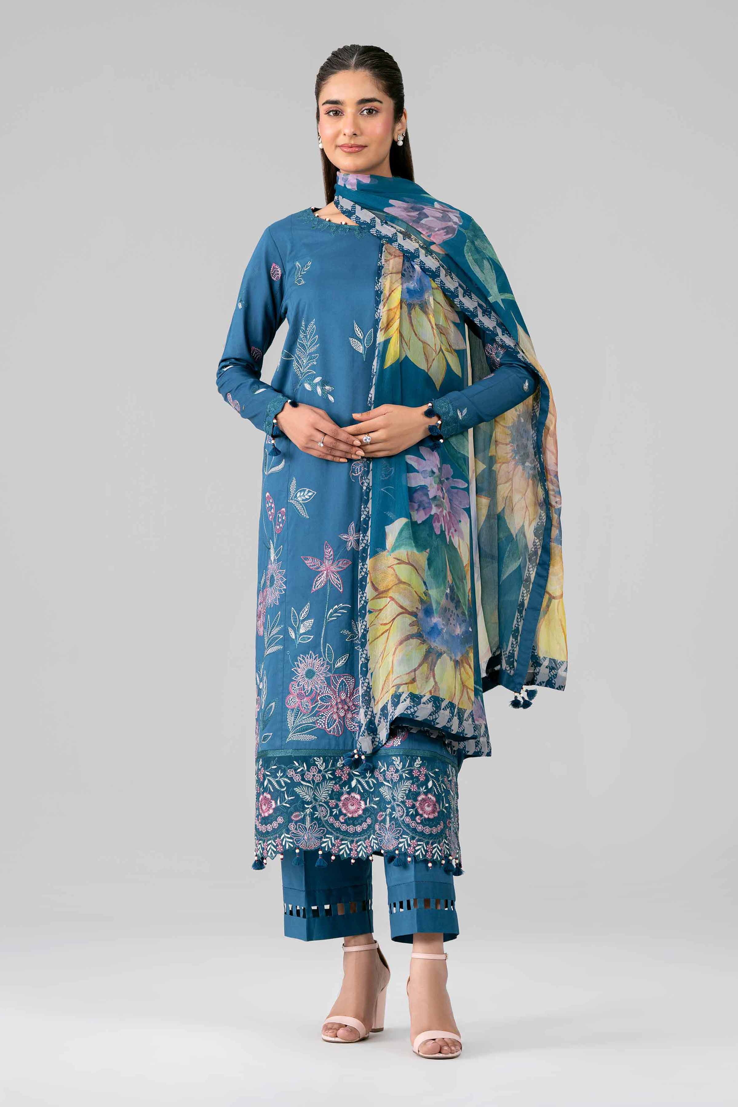 3 Piece - Digital Printed Embroidered Suit - 42601777