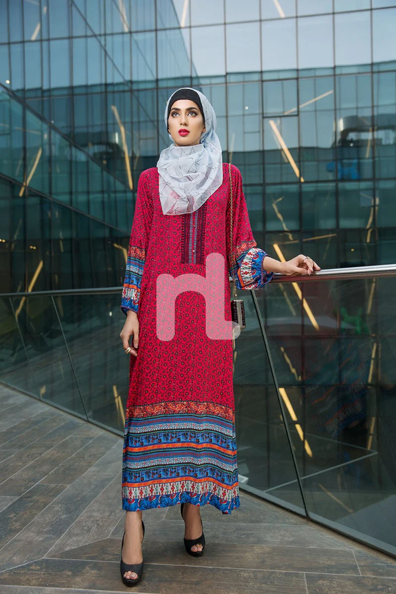 DE18-05 Blue Digital Printed Stitched Cambric Fustaan