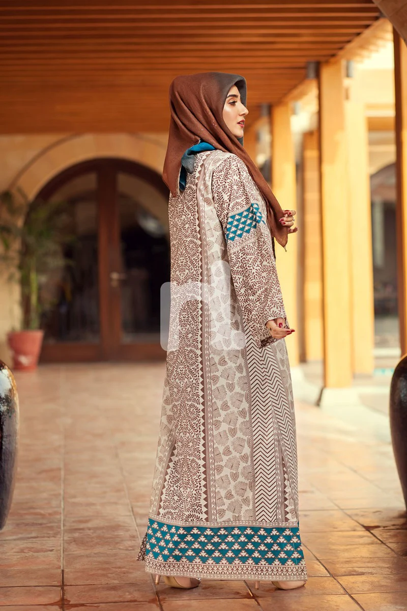 DE19-02 Brown Printed Stitched Pima Cotton Fustaan - 1PC - Image 2