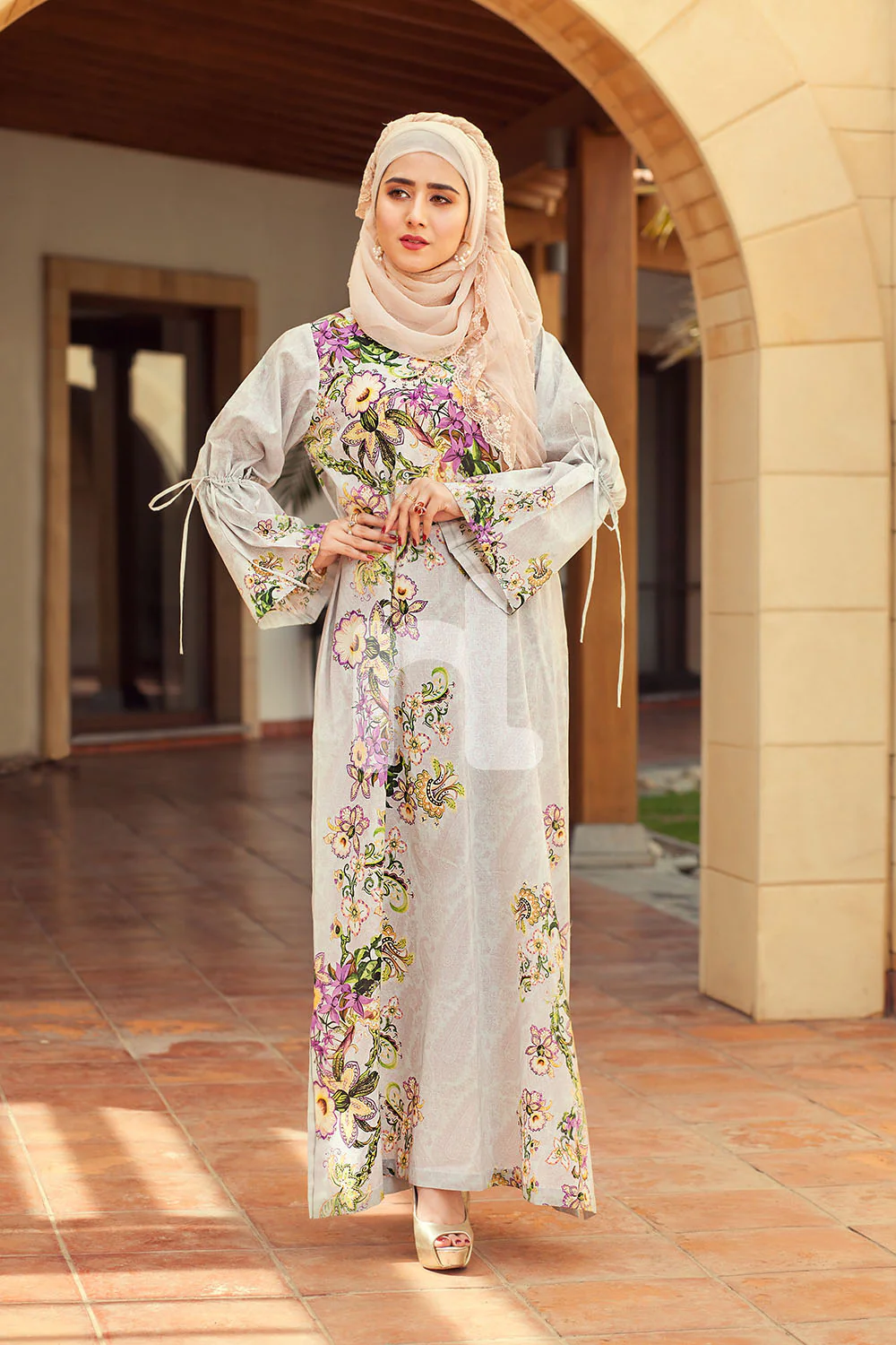 DE19-07 Off White Digital Printed Stitched Cambric Fustaan - 1PC - Image 4
