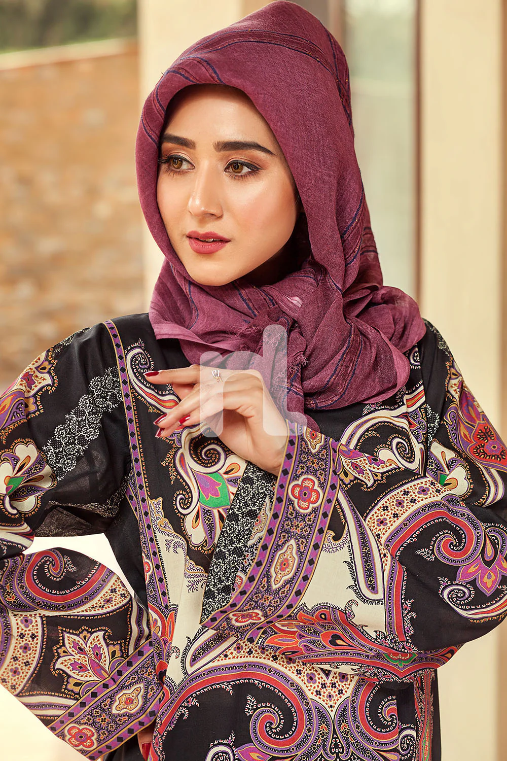 DE19-17 Black Printed Stitched Pima Cotton Fustaan - 1PC - Image 5