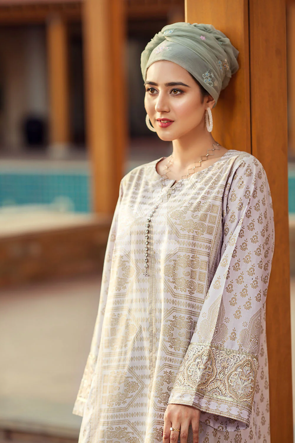 DE19-31 Pink Digital Printed Stitched Cambric Fustaan - 1PC - Image 3