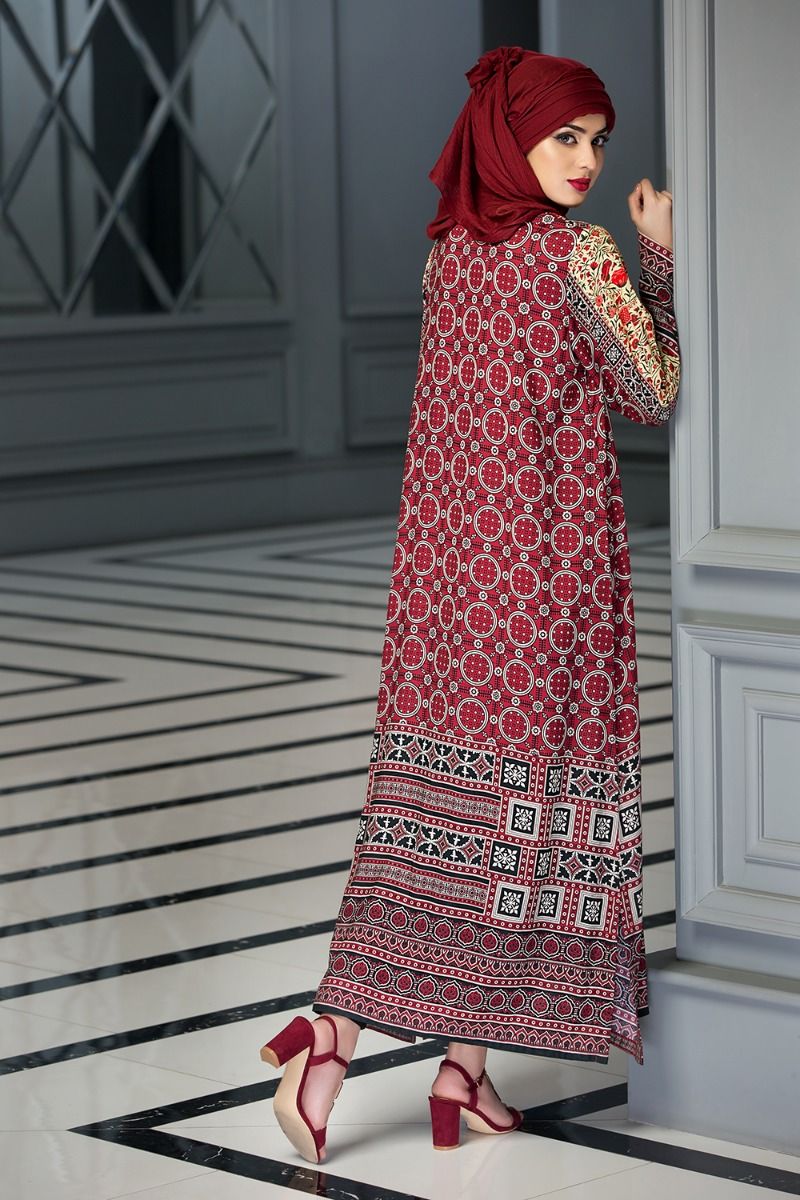 DS18-08 Maroon Colored Basic Printed Fustaan - Image 2