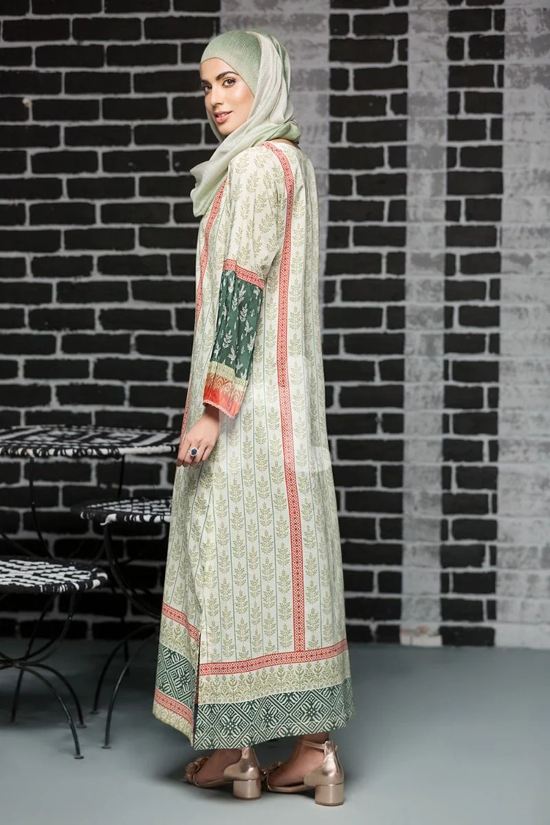 DS18-130 Off White Colored Digital Printed Stitched Lawn Fustaan - Image 2