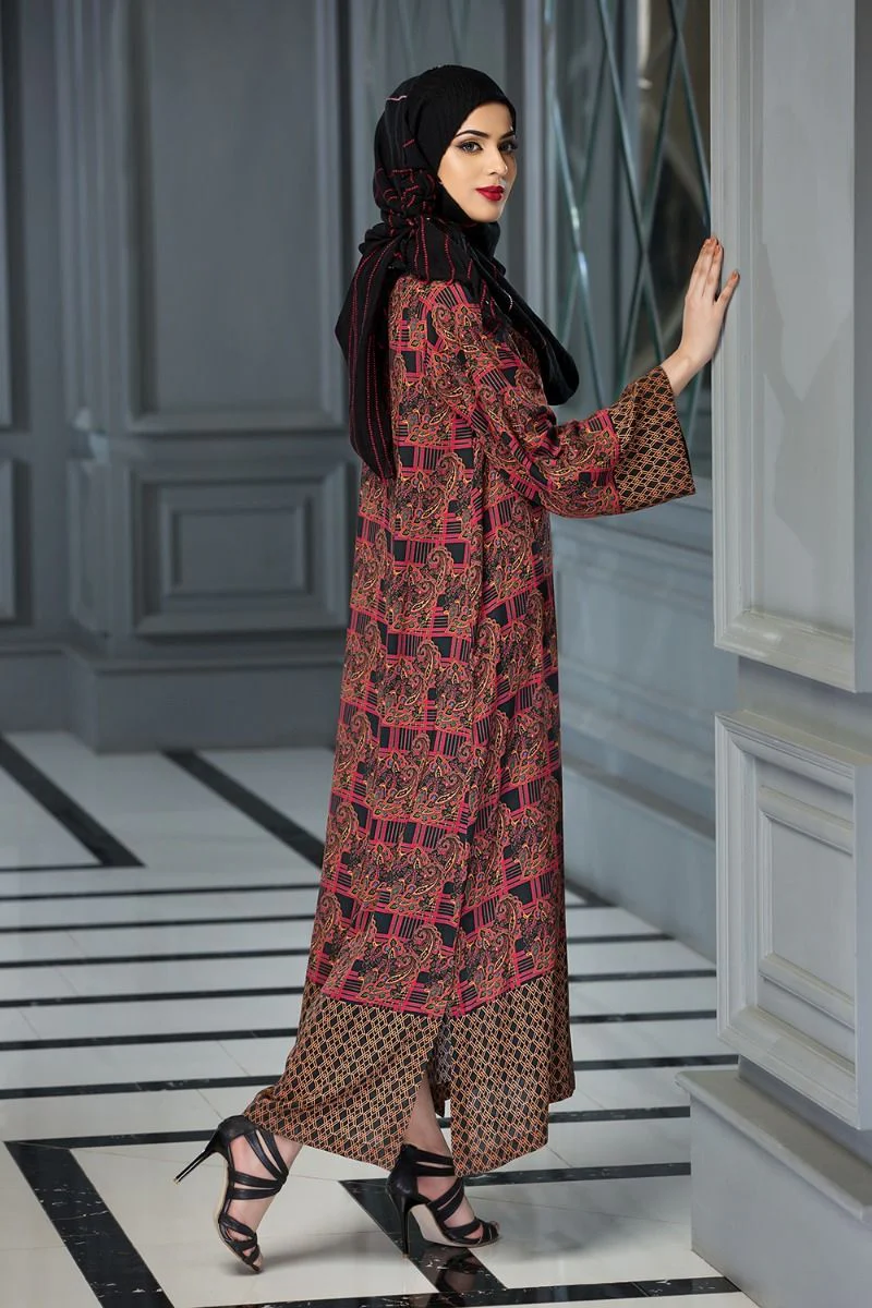 DS18-18 Brown Colored Printed Stitched Lawn Fustaan - Image 2