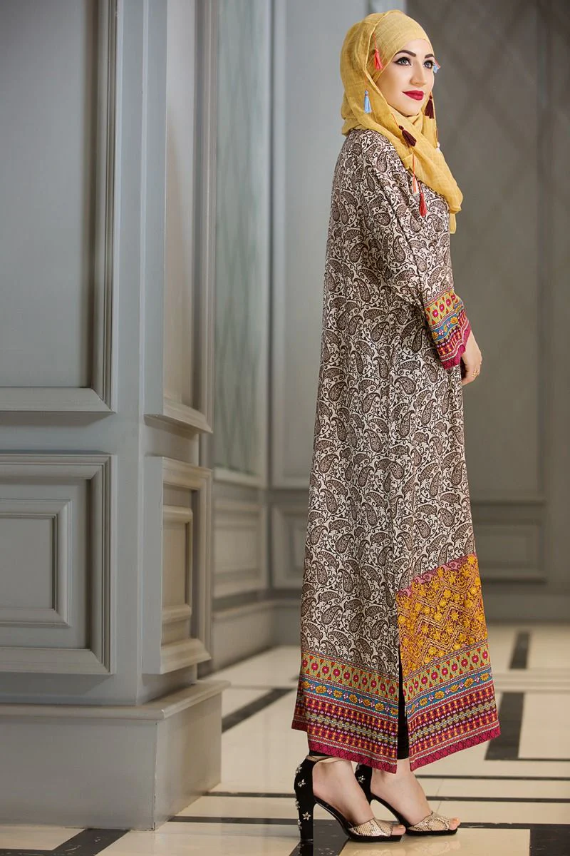 DS18-31 Blue Colored Digital Printed Stitched Lawn Fustaan - Image 2