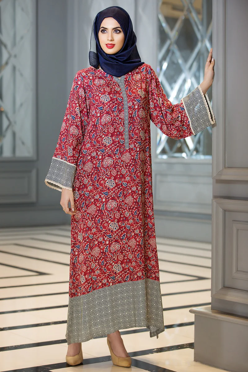 DS18-40 Red Colored Printed Lawn Fustaan