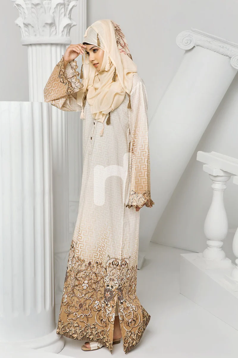 DS19-07 Beige Digital Printed Stitched Cambric Fustaan - 1PC - Image 2