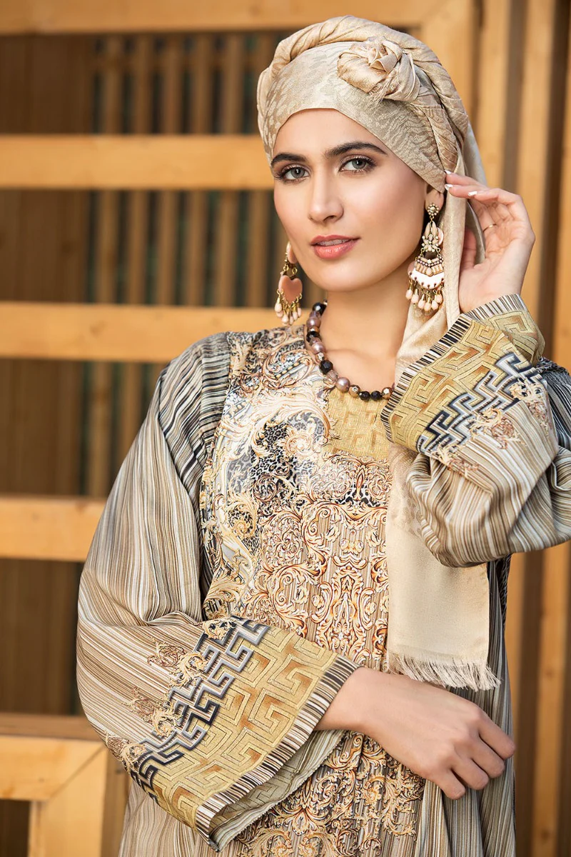 DS19-175 Brown Digital Printed Stitched Lawn Fustaan - 1PC - Image 2