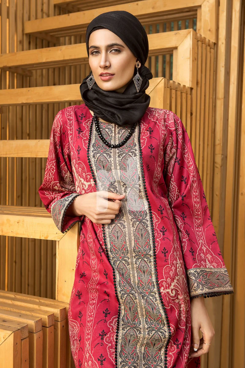 DS19-23 Red Digital Printed Stitched Lawn Fustaan - 1PC - Image 3