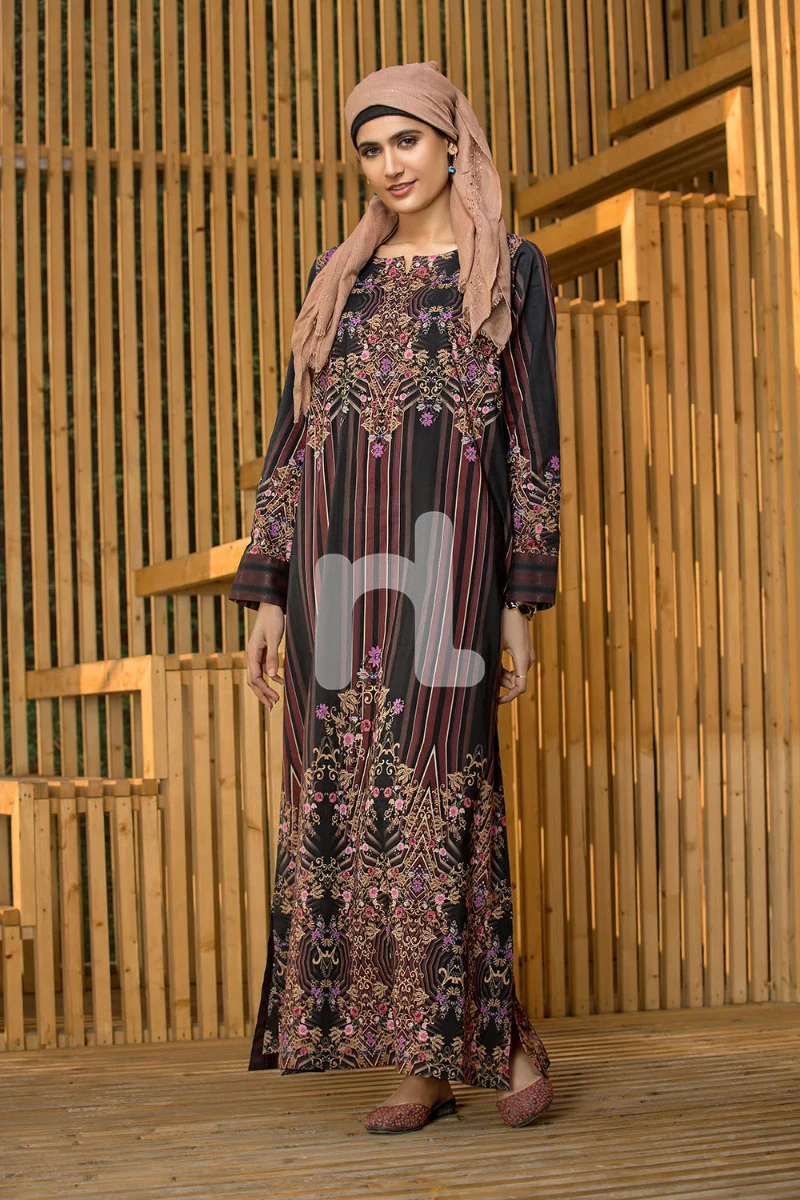 DS19-32 Black Printed Stitched Lawn Fustaan - 1PC - Image 2