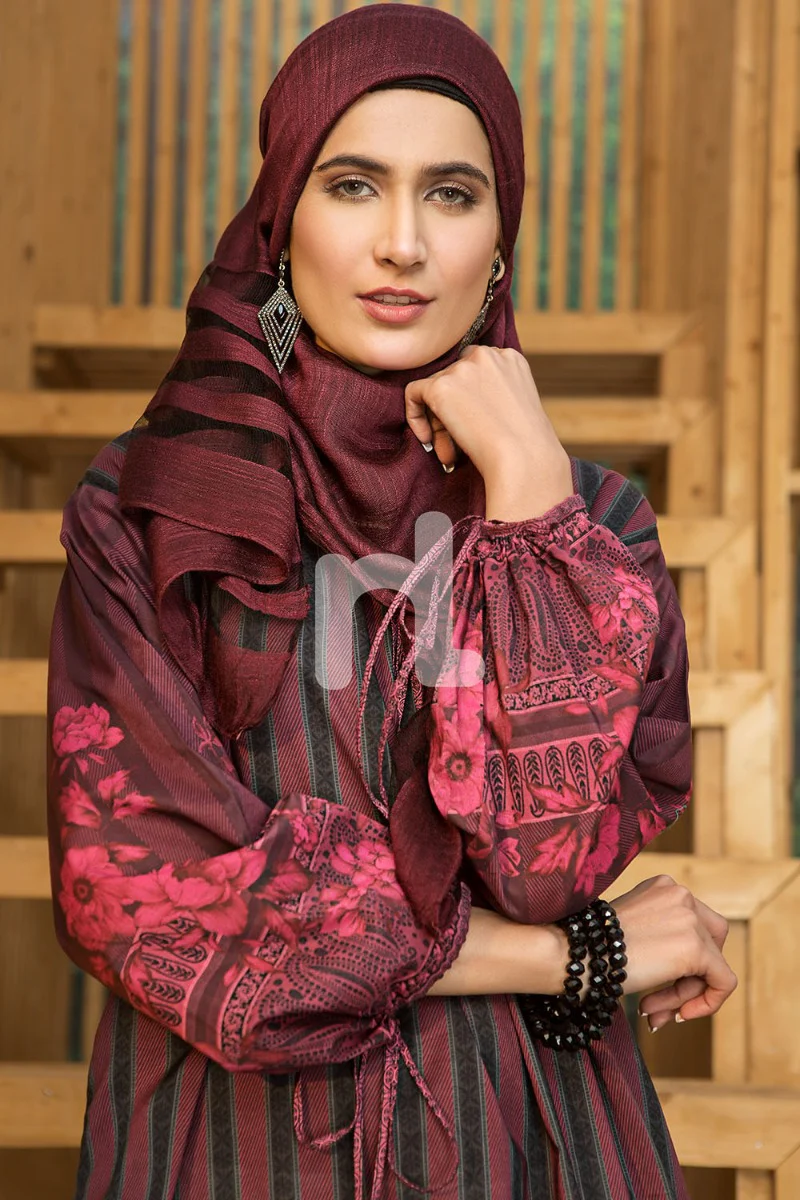 DS19-35 Maroon Digital Printed Stitched Lawn Fustaan - 1PC - Image 4