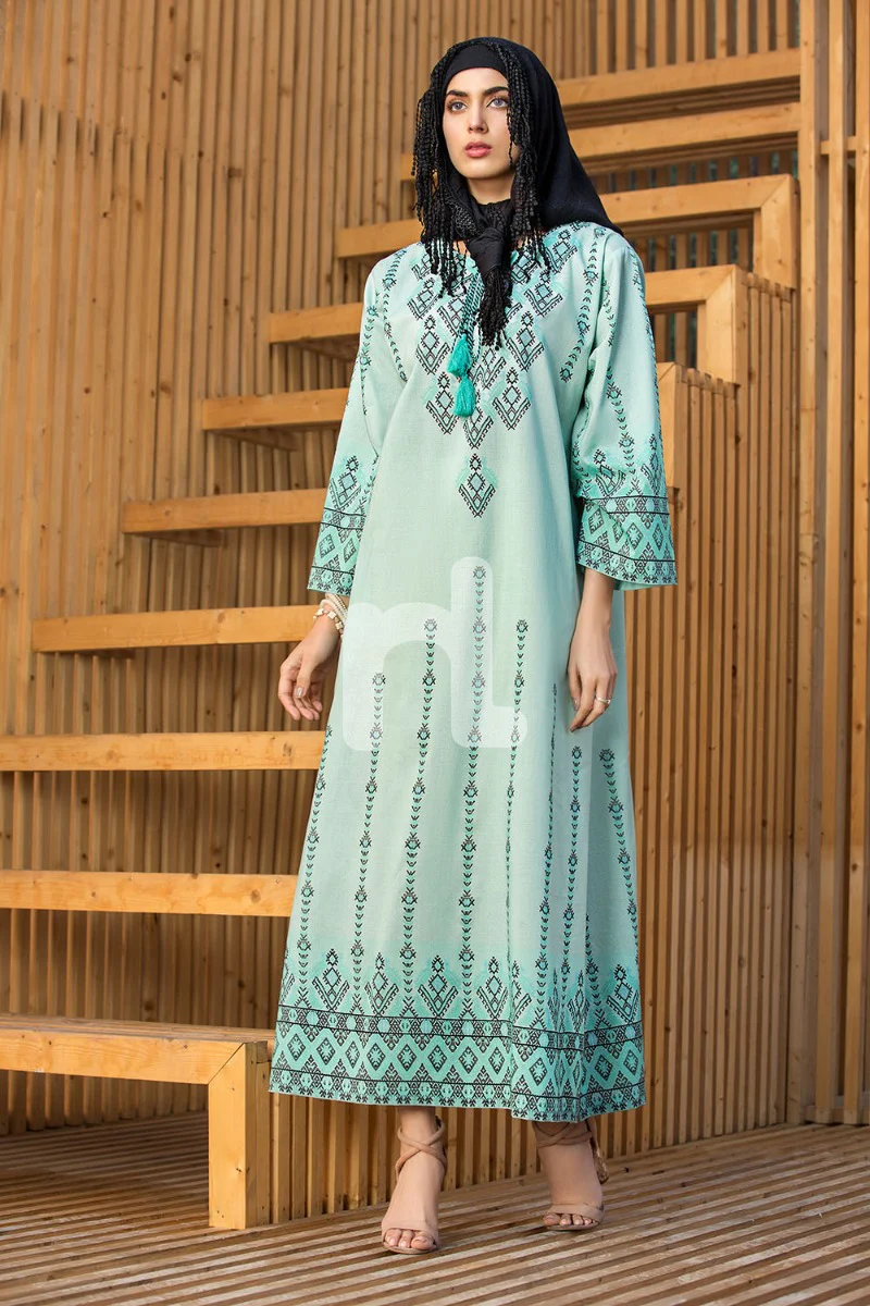 DS19-37 Green Printed Stitched Lawn Fustaan - 1PC
