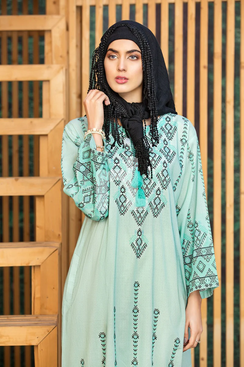 DS19-37 Green Printed Stitched Lawn Fustaan - 1PC - Image 2