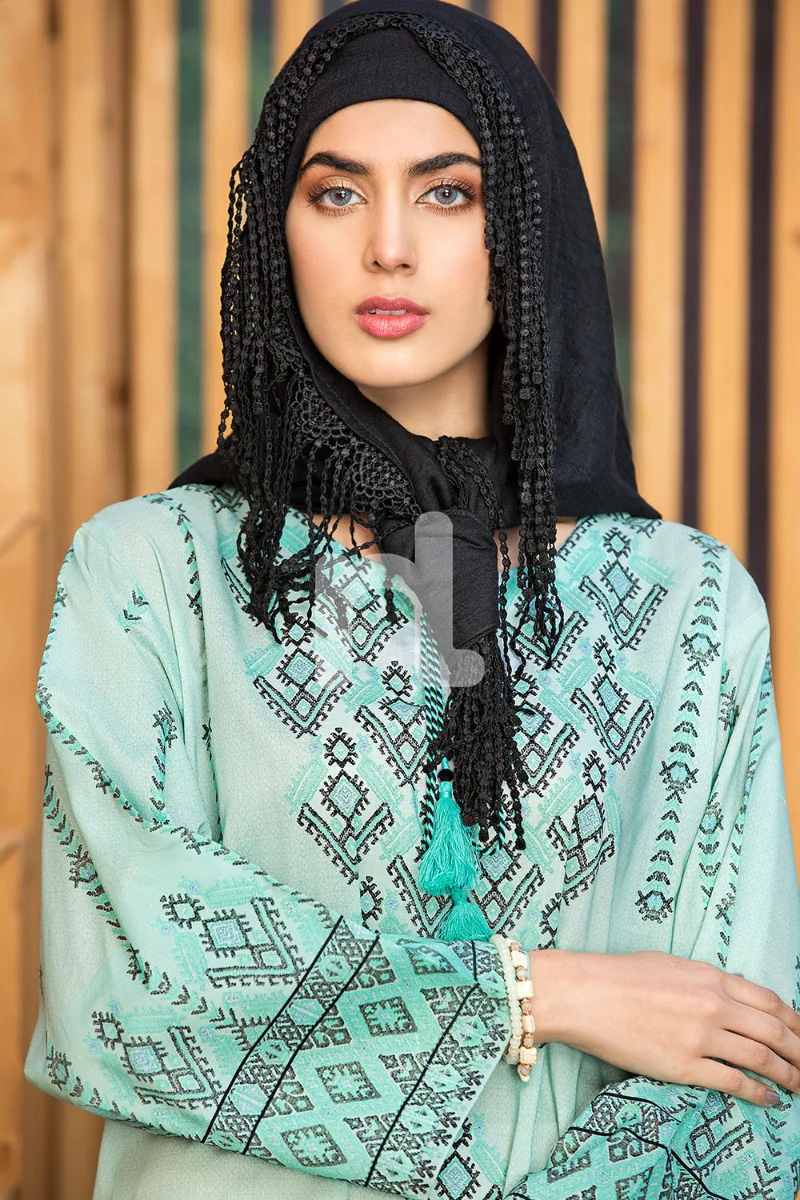 DS19-37 Green Printed Stitched Lawn Fustaan - 1PC - Image 3