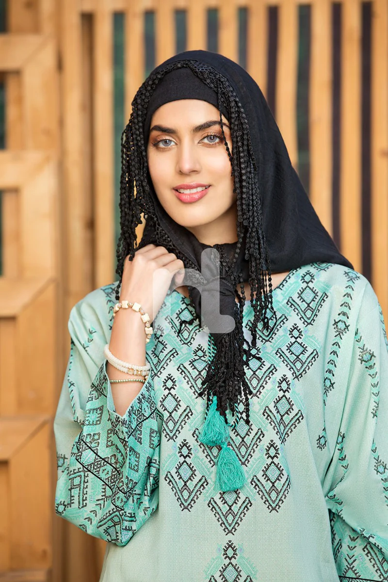 DS19-37 Green Printed Stitched Lawn Fustaan - 1PC - Image 4