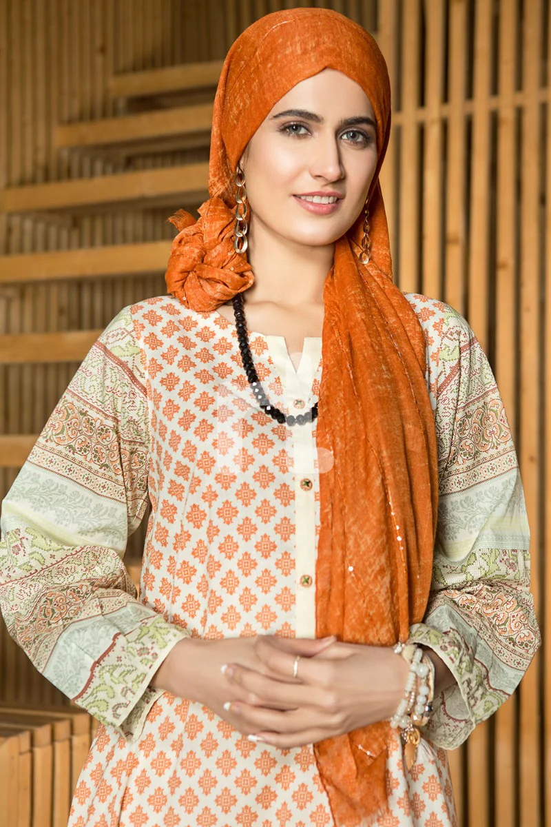 DS19-40 Orange Digital Printed Stitched Lawn Fustaan - 1PC - Image 4