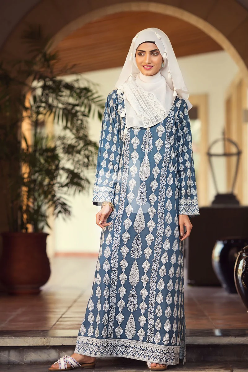 DS19-68 Blue Digital Printed Stitched Lawn Fustaan 1PC