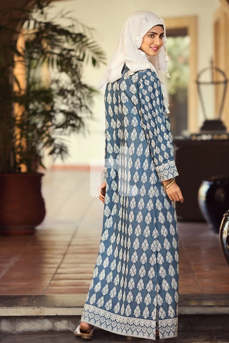 DS19-68 Blue Digital Printed Stitched Lawn Fustaan 1PC - Image 2