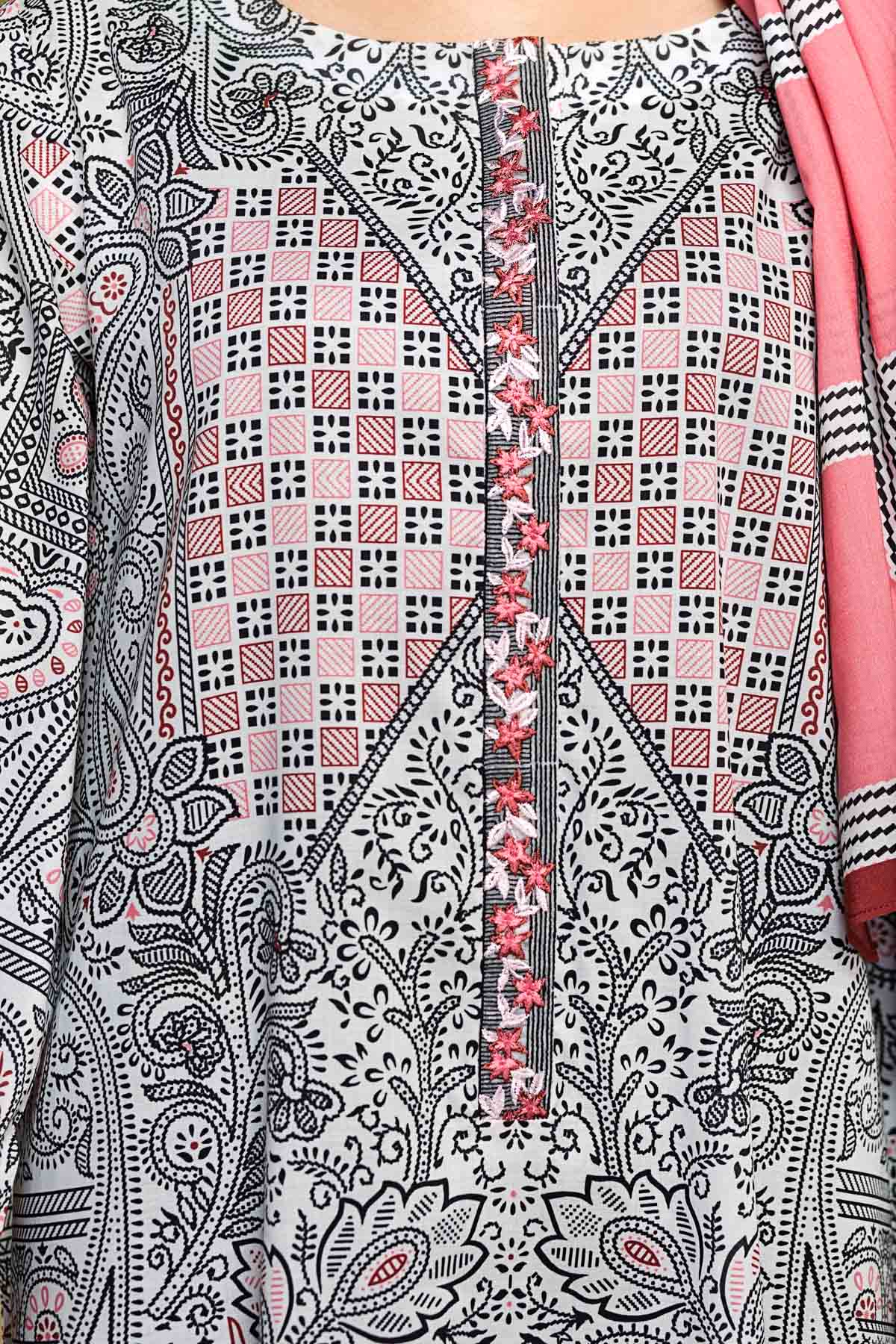 DS20-18 Printed Embroidered Stitched Fustaan & Printed Scarf  2PC - Image 2