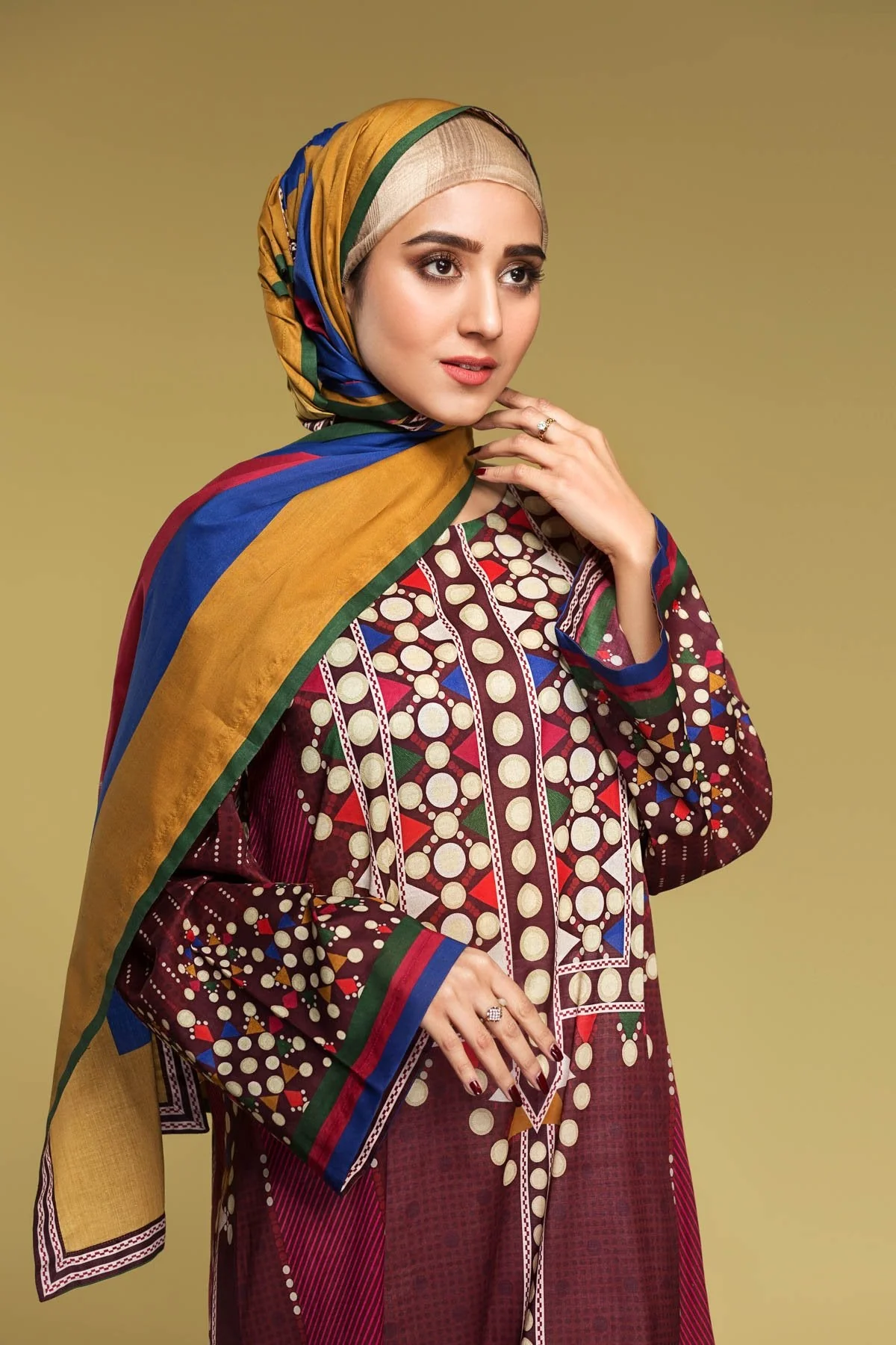 DS20-27 Printed Stitched Fustaan & Printed Scarf - 2PC - Image 3