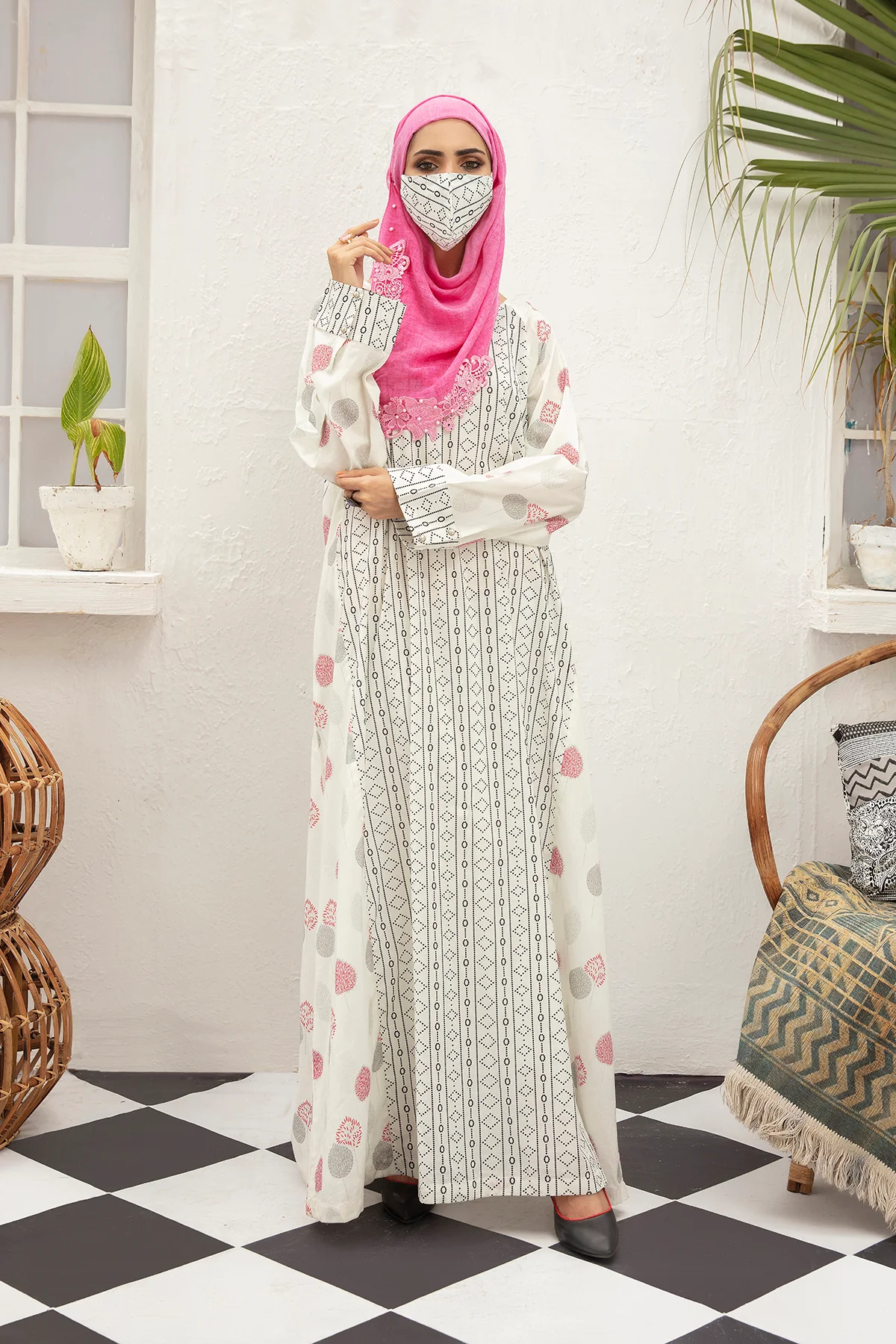 DS21-118 -Digital Cambric Stitched Fustaan With Mask - 1PC - Image 3
