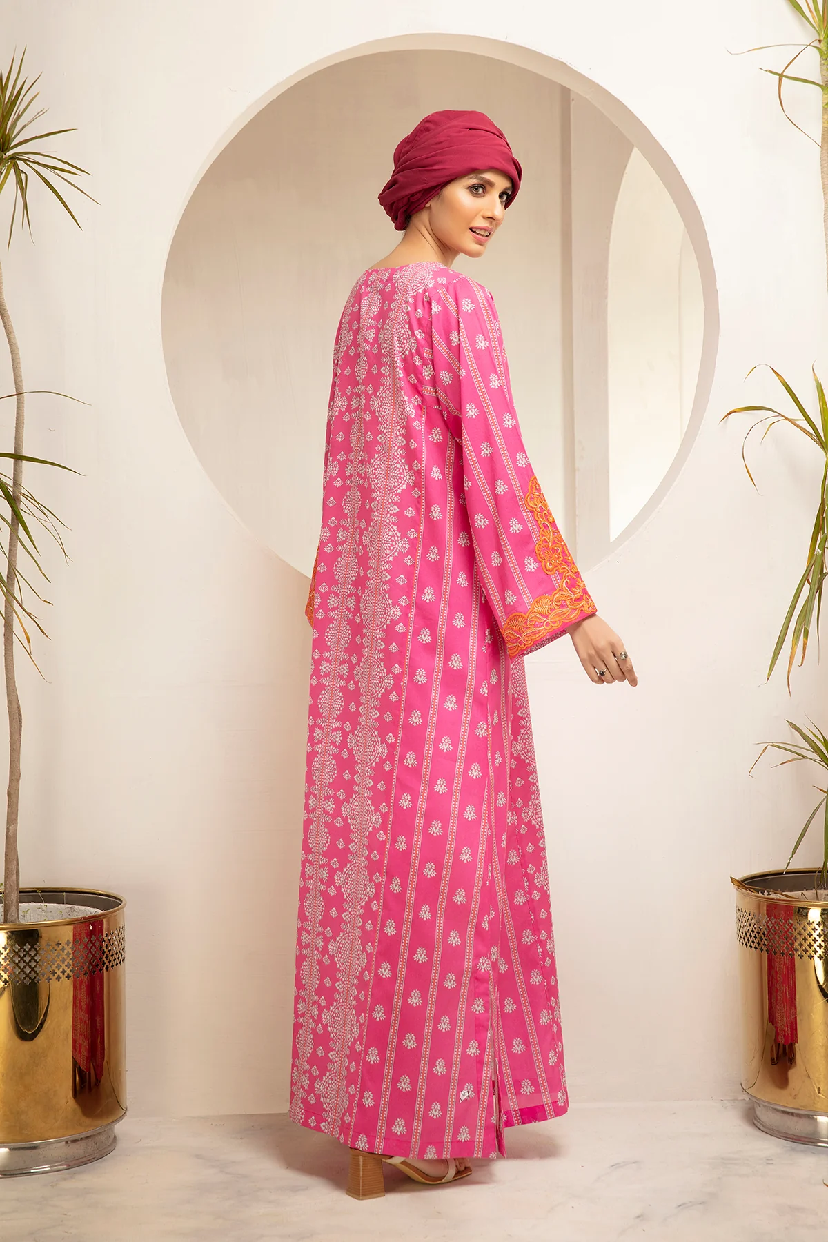 DS21-15-Embroidered Digital Cambric Stitched Fustaan With Mask - 1PC - Image 3