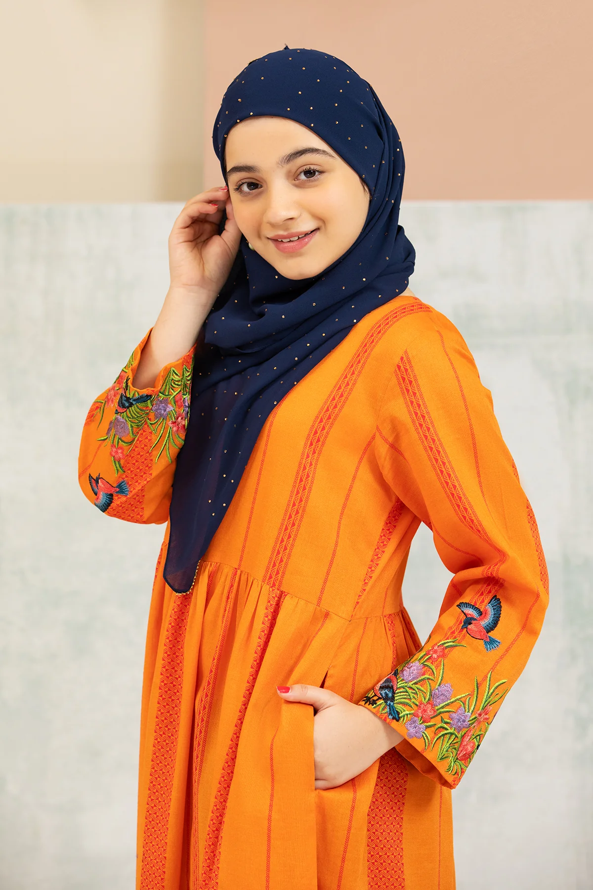 DS21-158- Printed Textured Cambric Kids Fustaan - Image 3