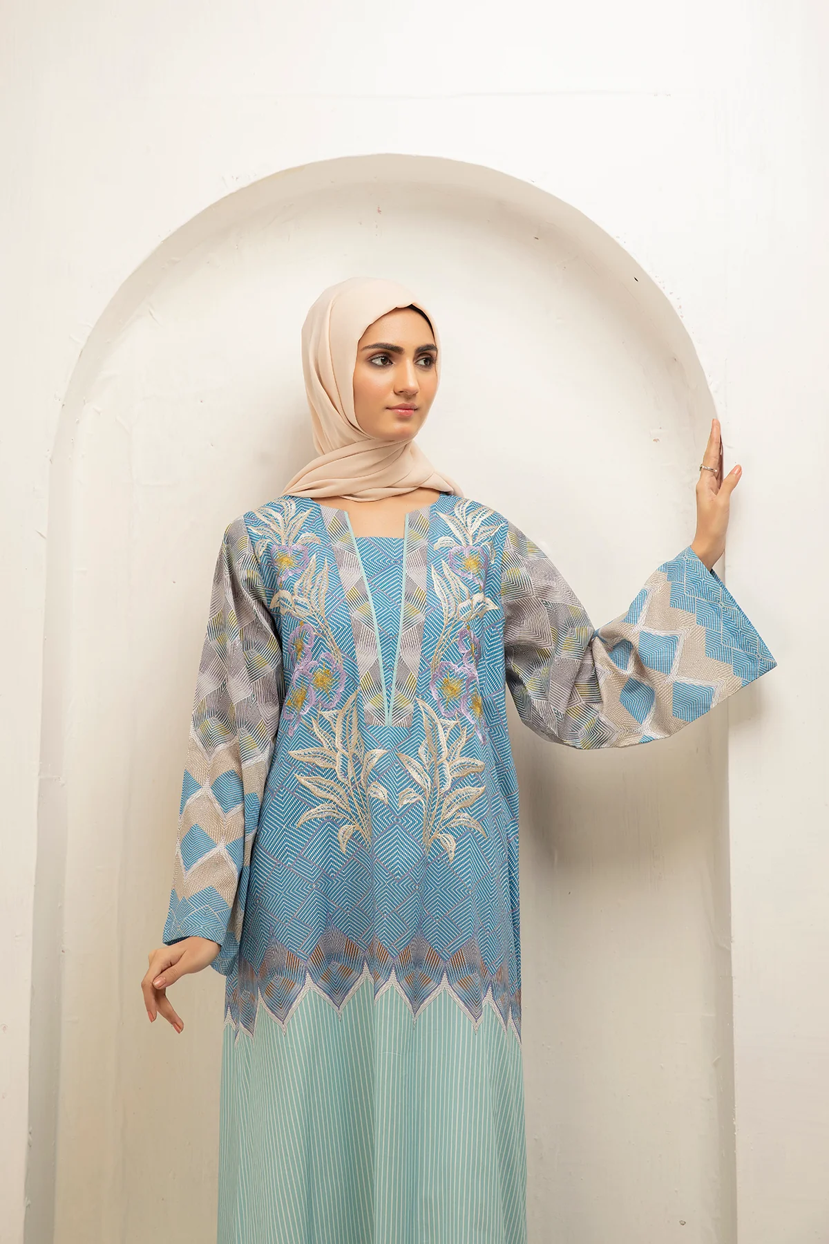 DS21-35-Digital Cambric Embroidered Stitched Fustaan-1PC - Image 4