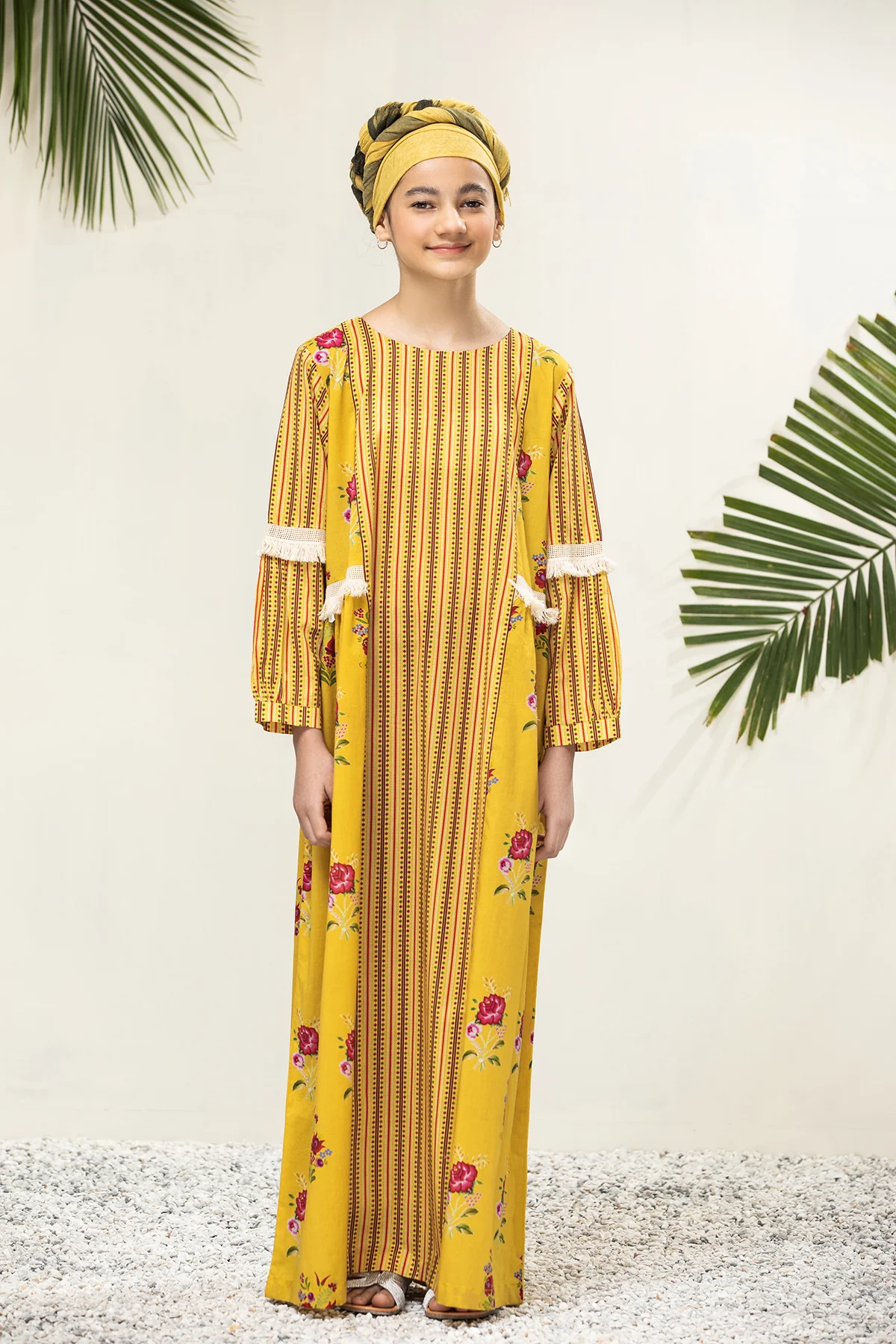 DS21-49/KIDS Printed Paneled Lawn Fustaan