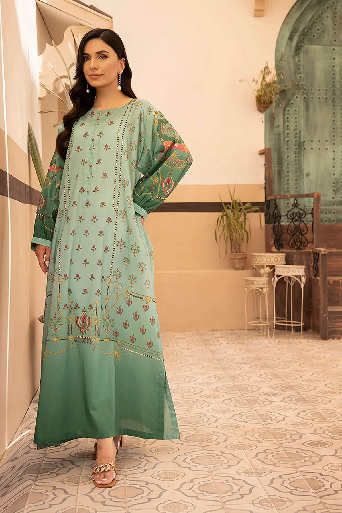 DS22-120-Drop Shoulder Printed Fustaan 1PC - Image 3