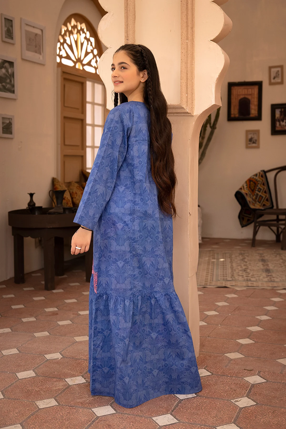 DS22-145-Printed Embroidered Button Down Fustaan 1PC - Image 2