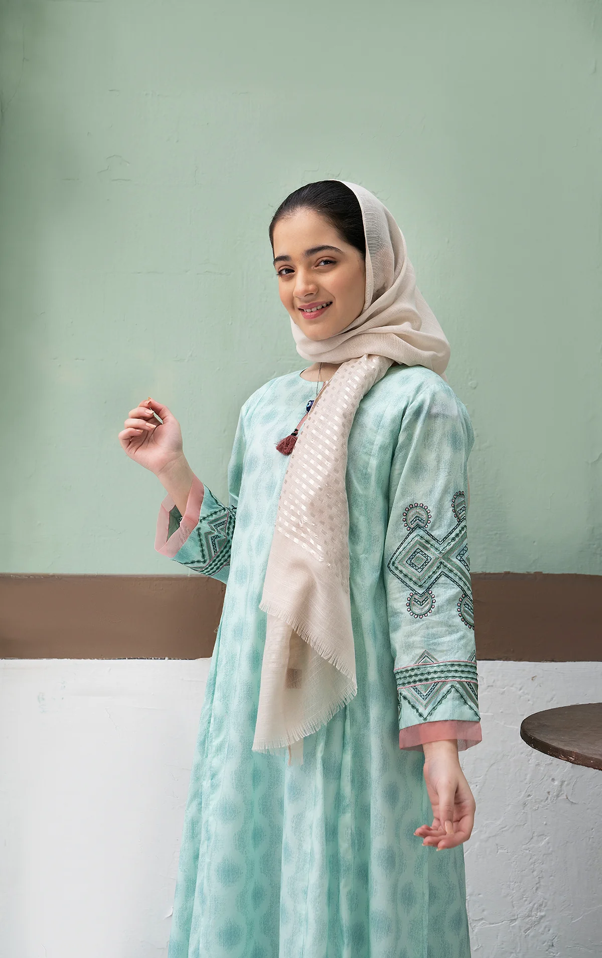 DS22-31-Printed Embroidered Tassel Detailing Fustaan 1PC - Image 3