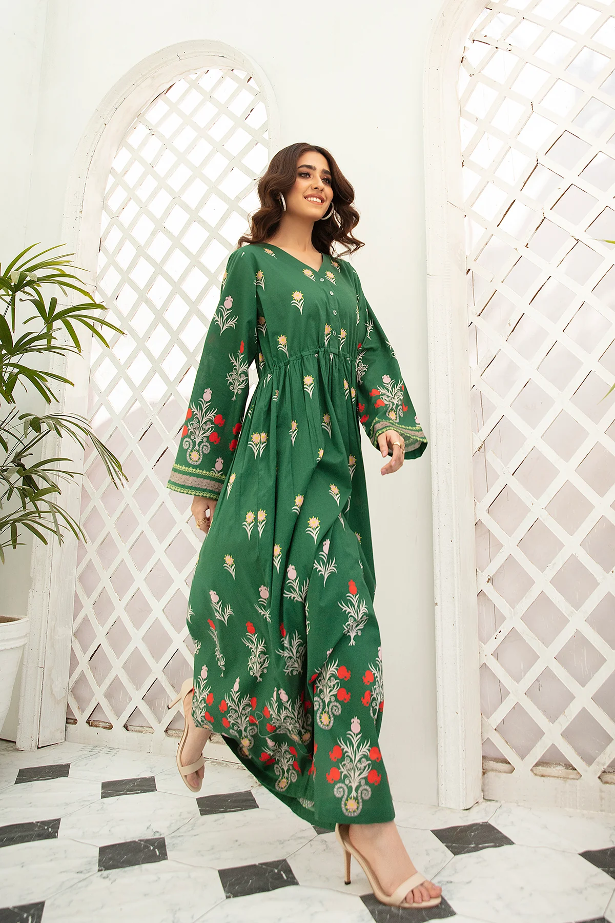 DS22-46-Printed Flared Fustaan 1PC - Image 4