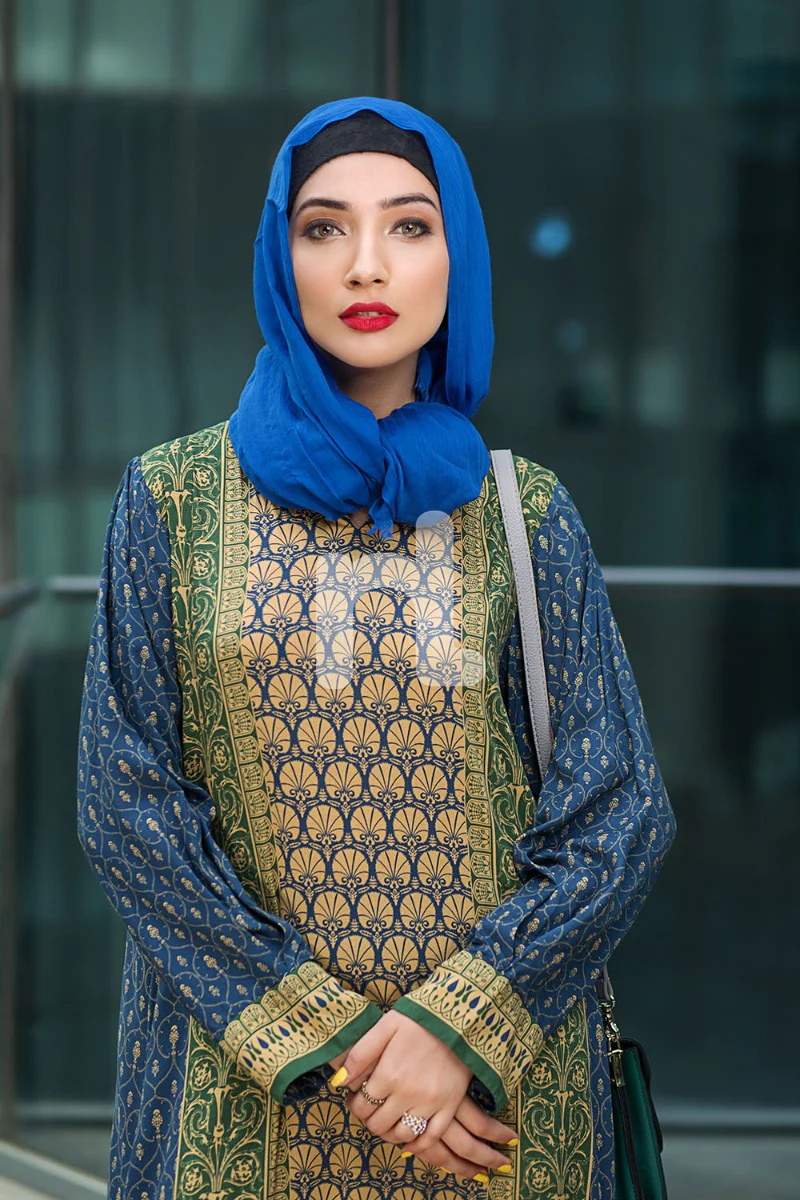 DSW18-11 Blue Digital Printed Stitched Lawn Fustaan - 1PC - Image 3