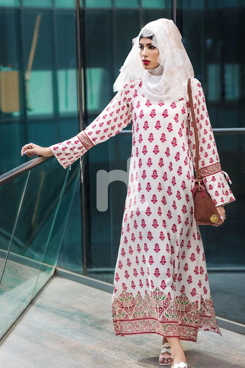 DSW19-68 Off White Digital Printed Stitched Lawn Fustaan - 1PC - Image 2