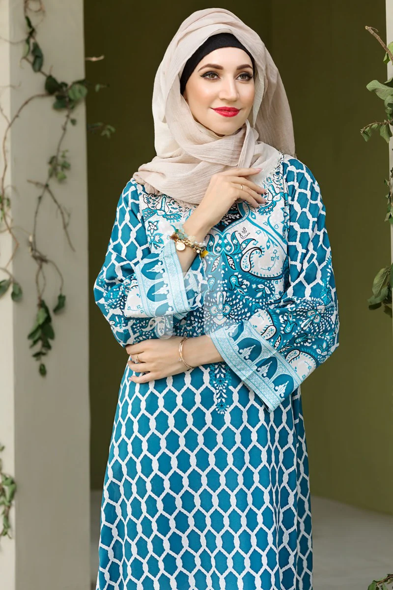 DSW19-77 Blue Digital Printed Stitched Lawn Fustaan - 1PC - Image 2