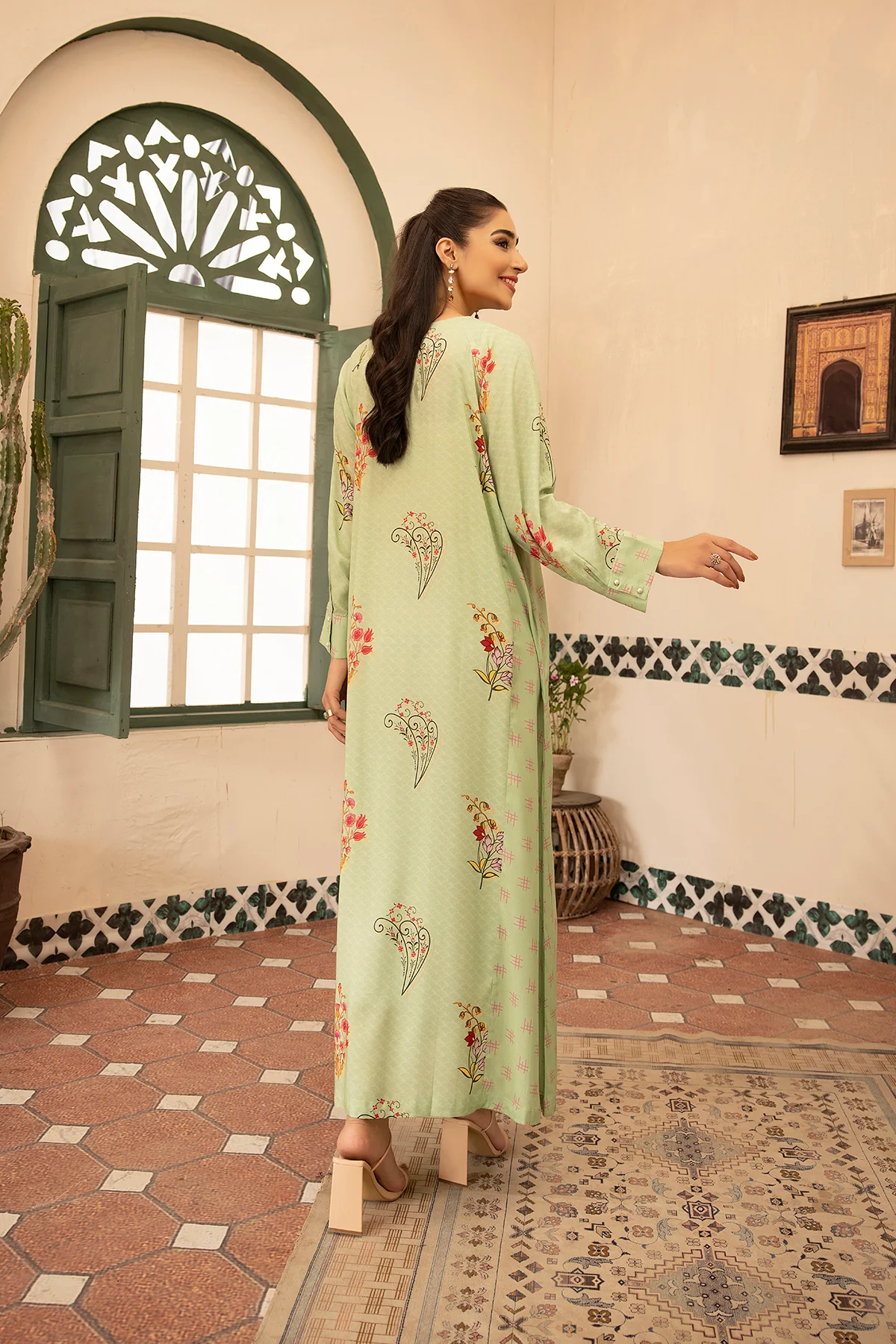 DSW21-59-Printed Cuff Detailing Fustaan 1PC - Image 2