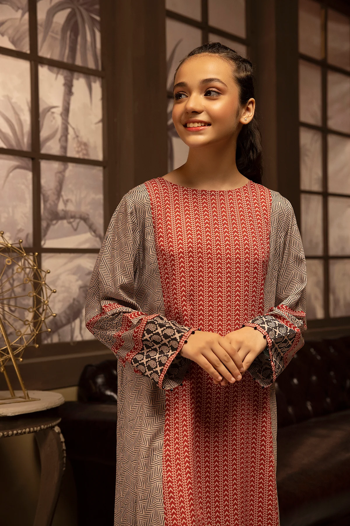 DSW22-26-Printed Paneled Fustaan 1PC - Image 4