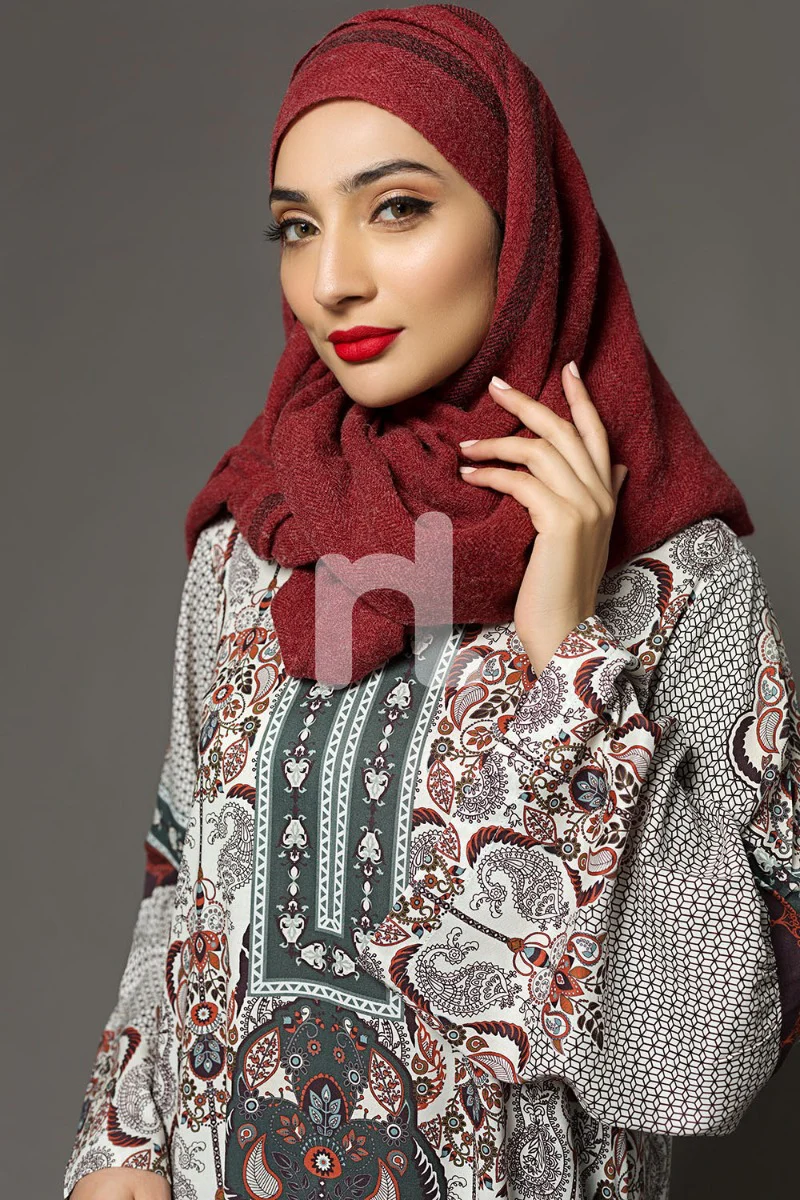 DW18-04 Beige Printed Stitched Cotton Modal Fustaan - 1PC - Image 3