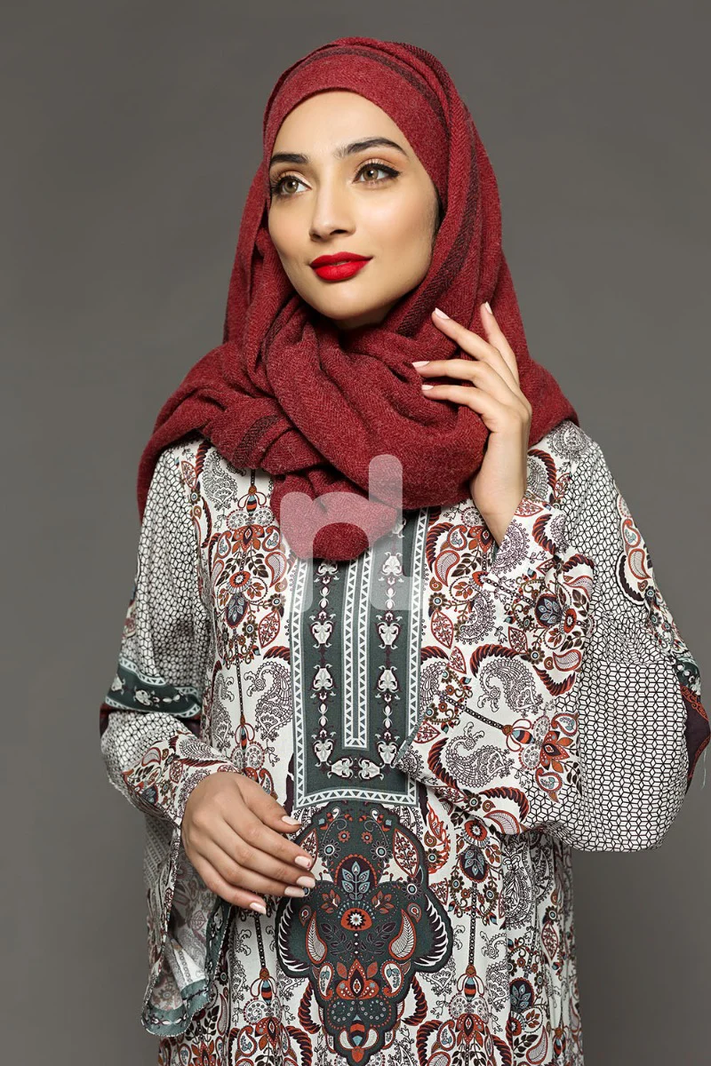 DW18-04 Beige Printed Stitched Cotton Modal Fustaan - 1PC - Image 4
