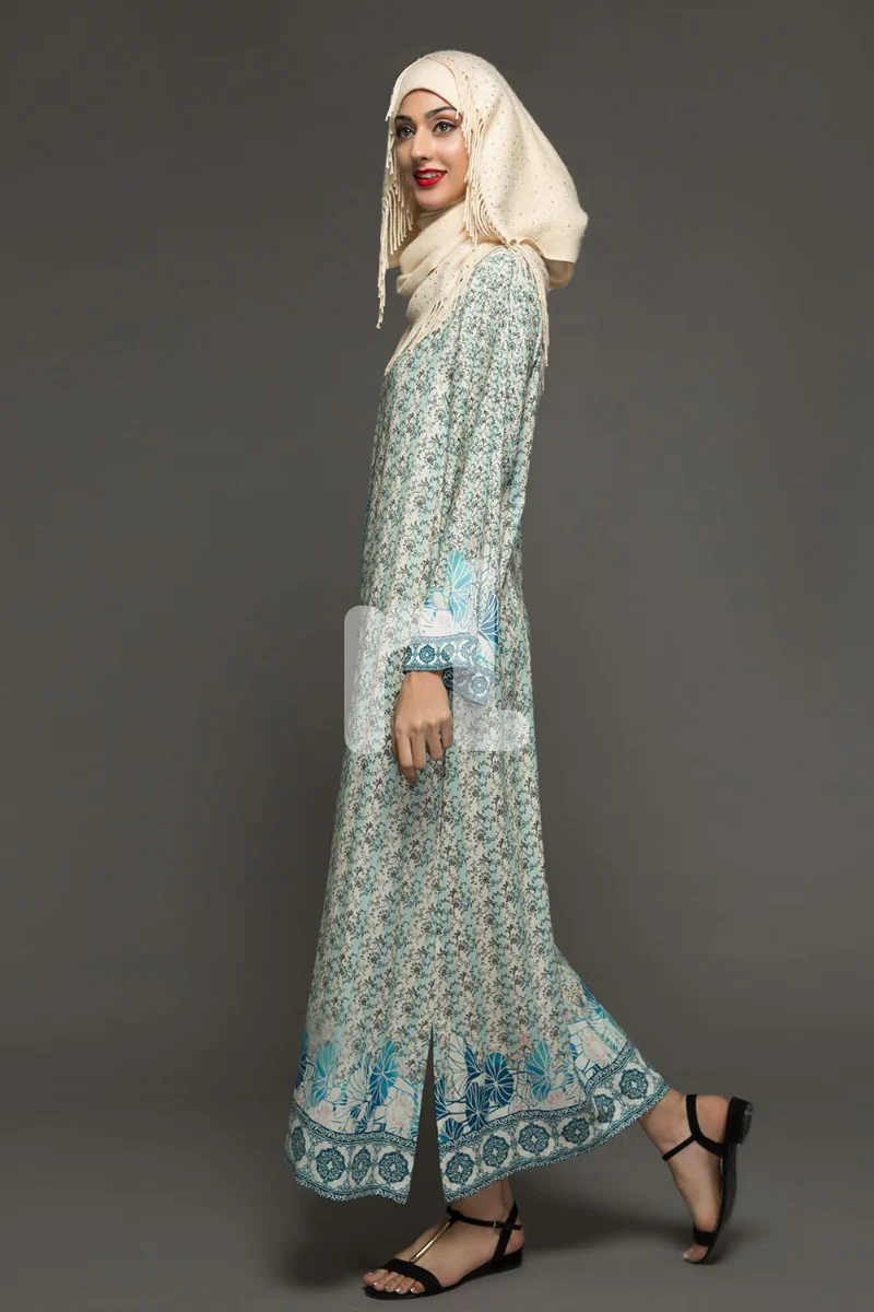 DW18-15 Blue Printed Stitched Cotton Modal Fustaan - 1PC - Image 2