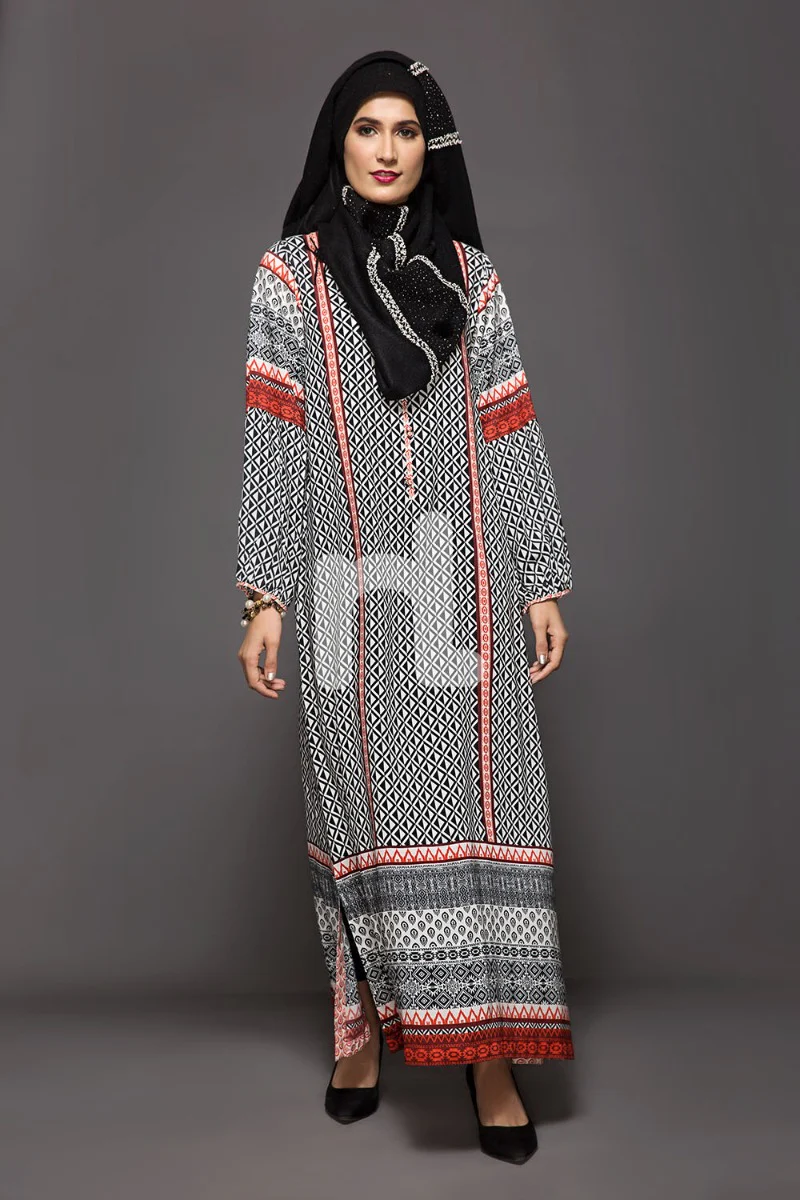DW18-37 Black Blue Digital Printed Stitched Cotton Modal Fustaan - 1PC