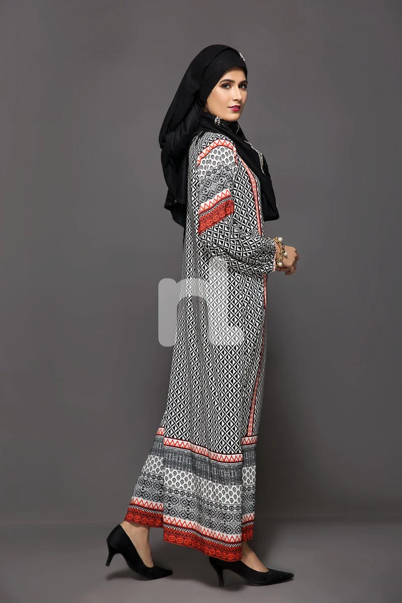 DW18-37 Black Blue Digital Printed Stitched Cotton Modal Fustaan - 1PC - Image 2