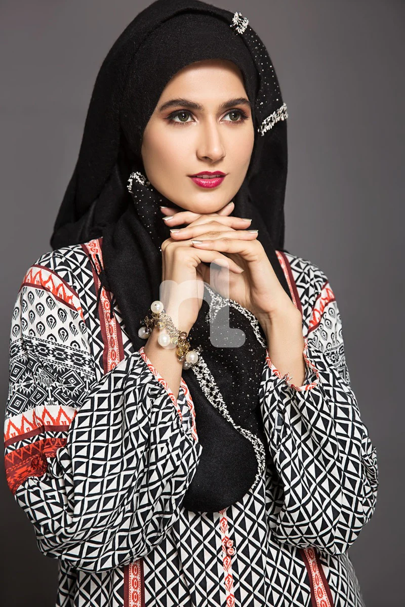 DW18-37 Black Blue Digital Printed Stitched Cotton Modal Fustaan - 1PC - Image 3
