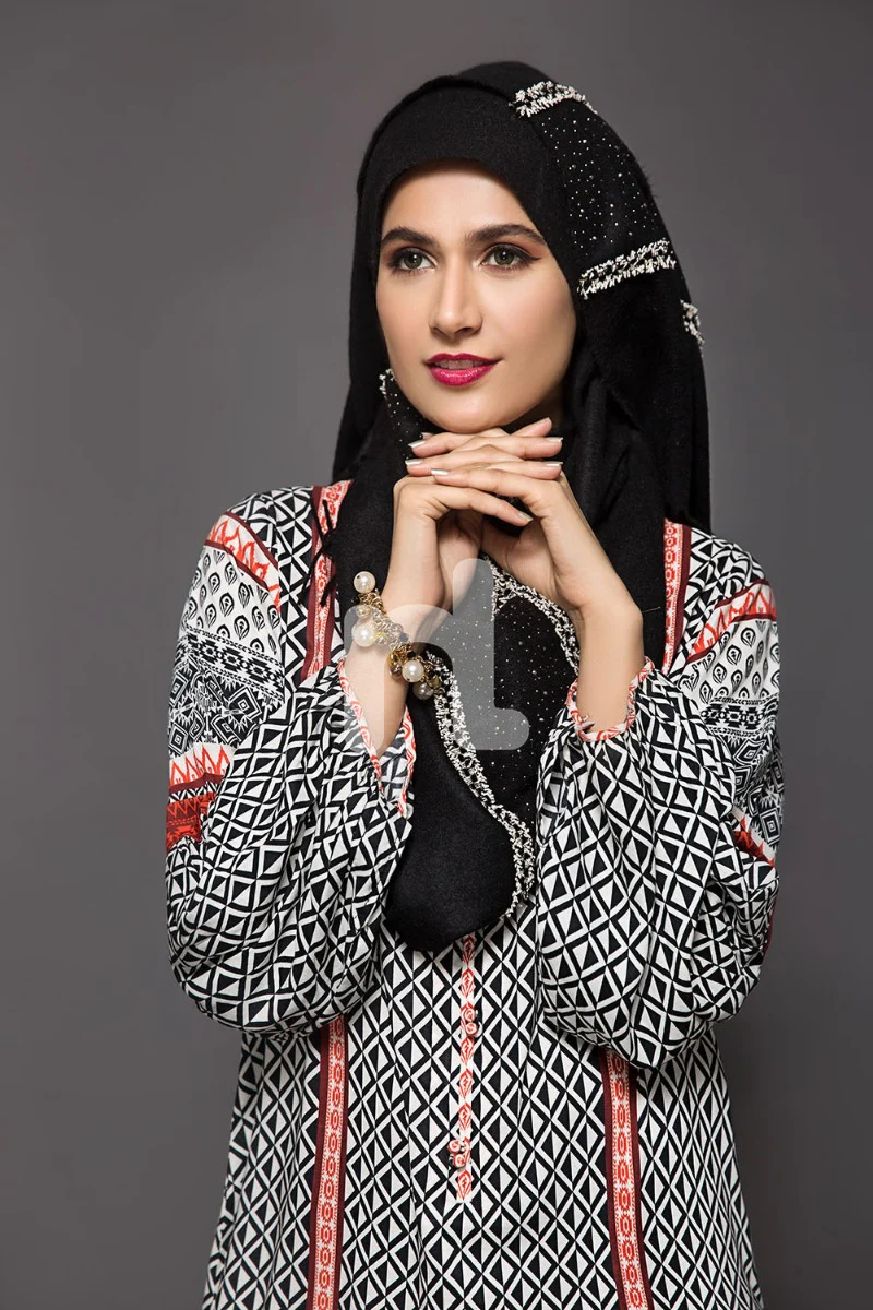 DW18-37 Black Blue Digital Printed Stitched Cotton Modal Fustaan - 1PC - Image 4