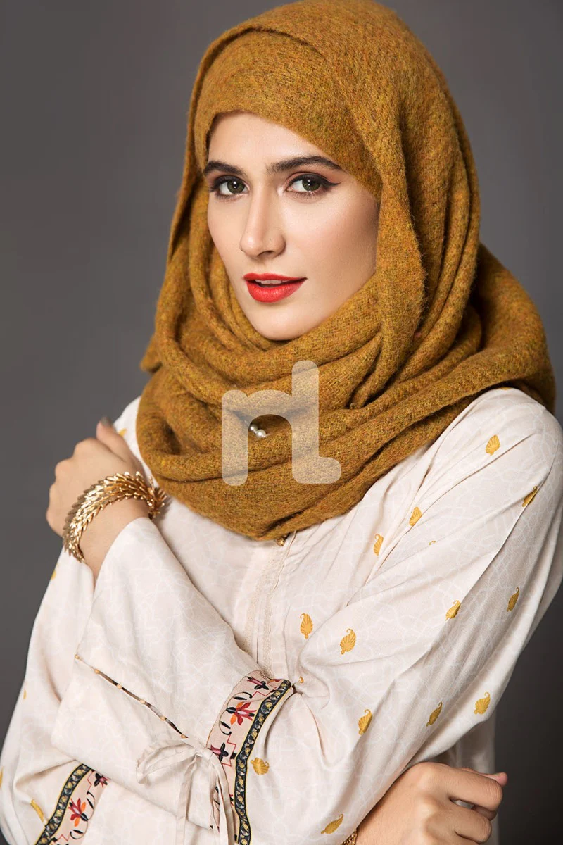 DW18-53 Beige Printed Stitched Cotton Modal Fustaan - 1PC - Image 3